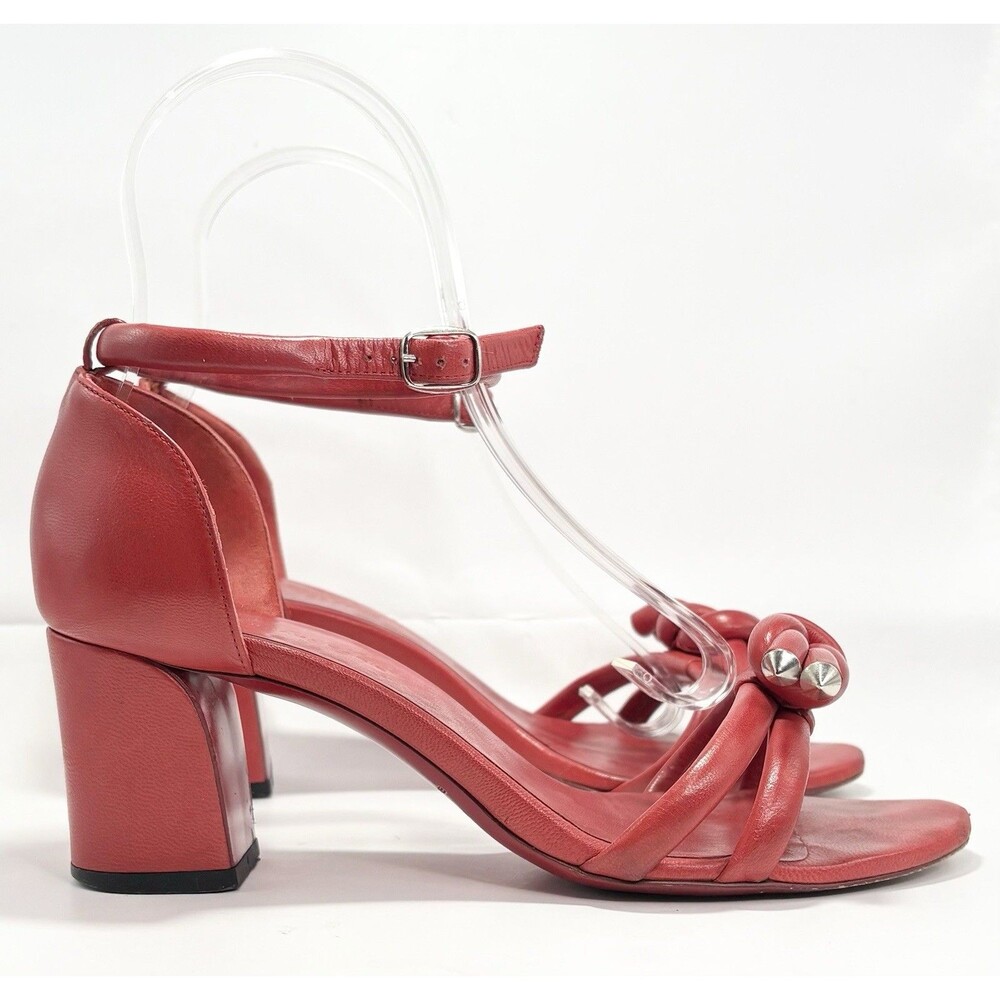 Balenciaga Red Block Heels w/ Knot Detail Silver Accents Sandal Sz EU 36.5 6.5 - Picture 2 of 13